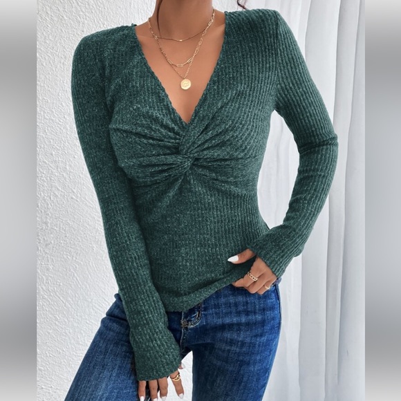 Privé Twist Front Ribbed Knit Tee - Picture 2 of 4